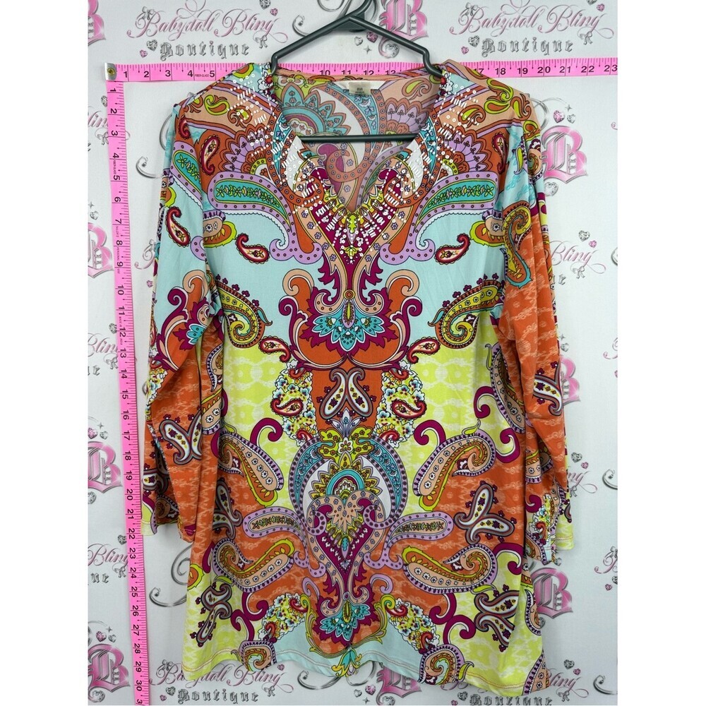 TanJay Multicolor Paisley Print Tunic - Blue, Orange, Yellow, Pink, Turquoise